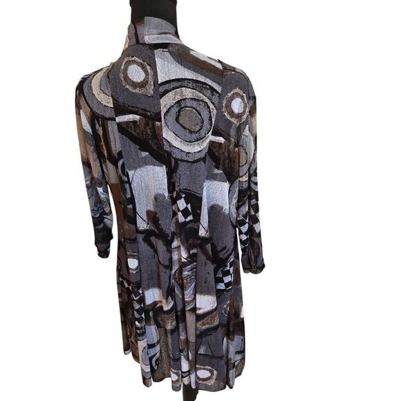 Whispers Womens Open Front Gray Black Print Mesh Cardigan Duster Top Large - Picture 5 of 10